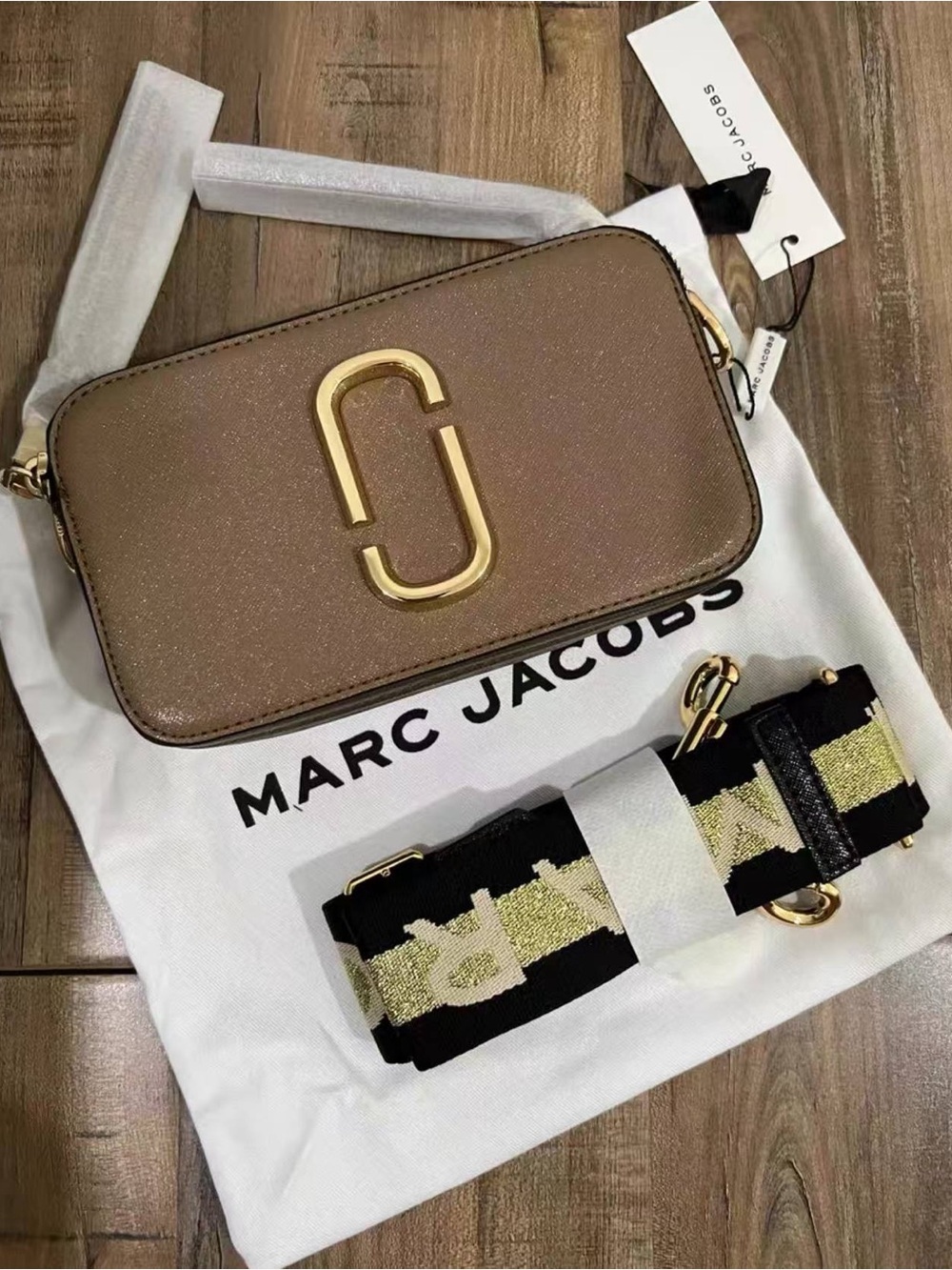 Marc Jacobs Taupe Snapshot Camera Bag with Gold Hardware
